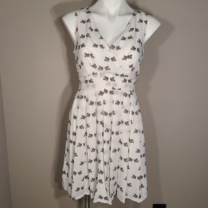 Kitty Cat Pleated Bird Print Dress